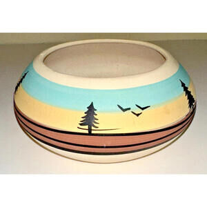 Tesa hand painted Mexican stoneware pottery bowl Aztec Southwestern 5" x 3"